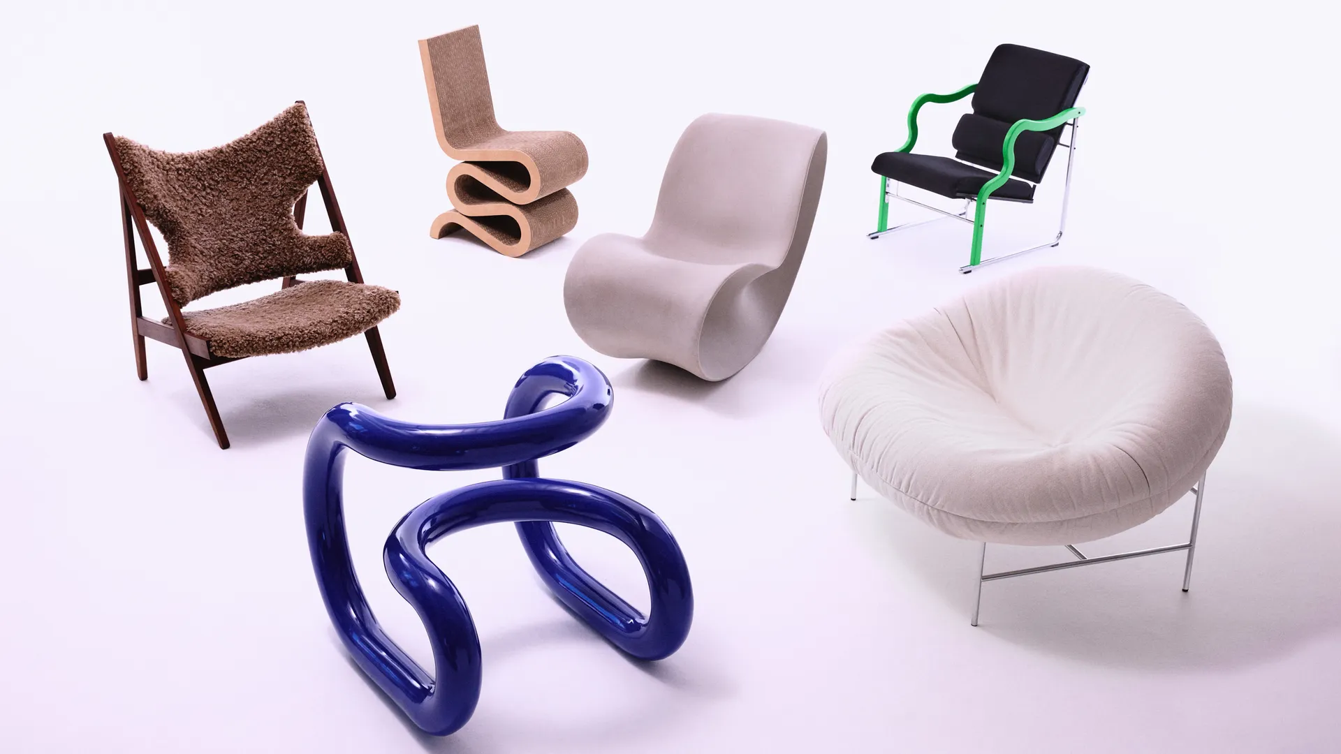 Multiple chairs on a white background
