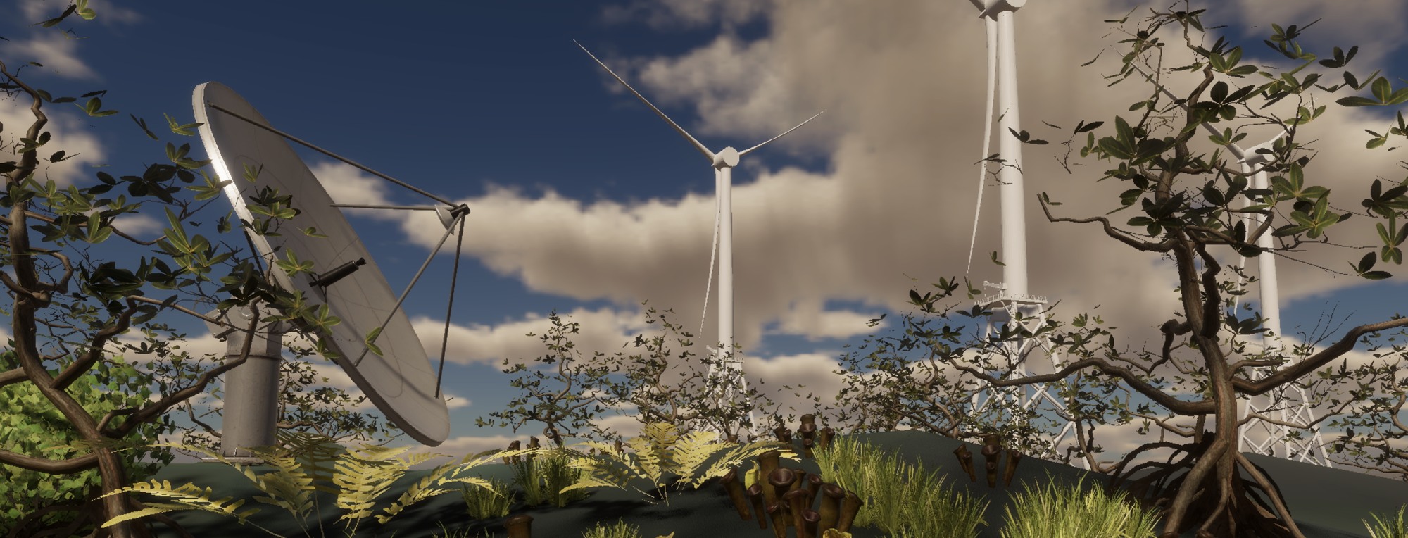 digital image of a landscape with wind turbines